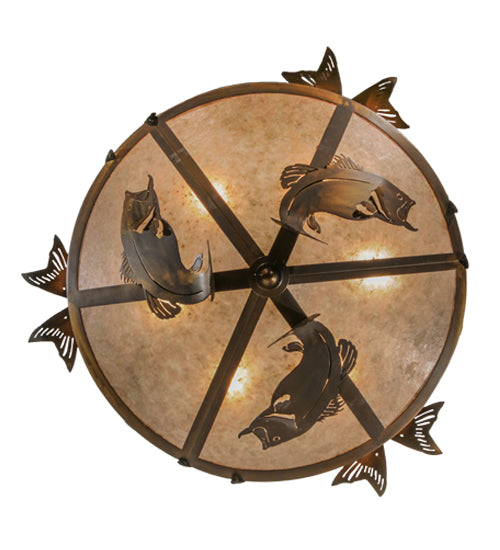 Meyda Lighting Catch of the Day 45" 6-Light Antique Copper Inverted Pendant Light With Silver Mica Shade Glass