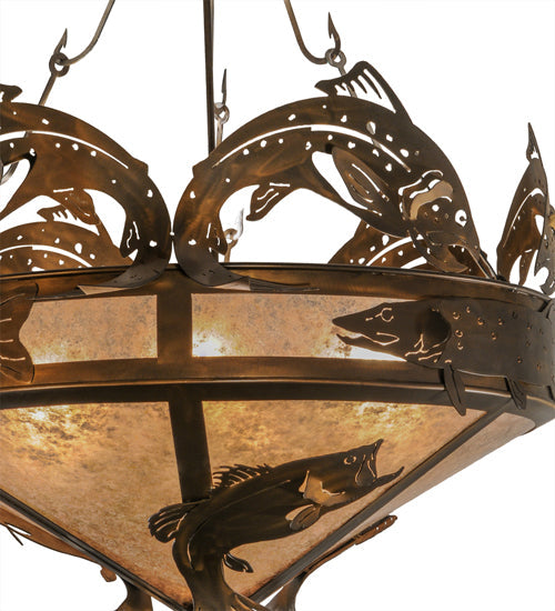 Meyda Lighting Catch of the Day 45" 6-Light Antique Copper Inverted Pendant Light With Silver Mica Shade Glass