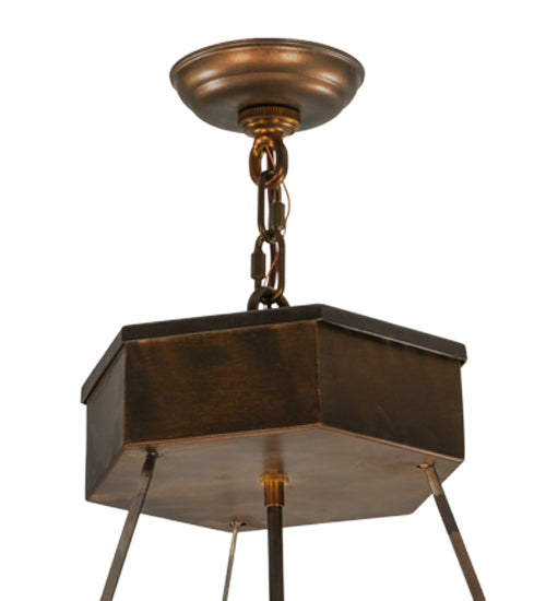Meyda Lighting Catch of the Day 45" 6-Light Antique Copper Inverted Pendant Light With Silver Mica Shade Glass