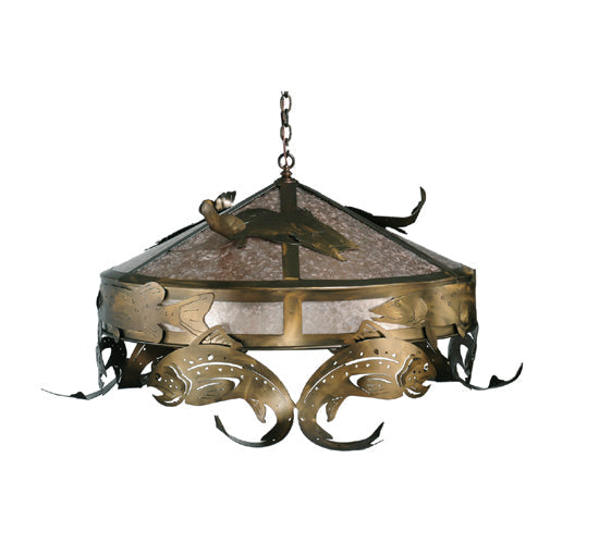 Meyda Lighting Catch of the Day 48" 6-Light Antique Copper Trout Pendant Light With Silver Mica Shade Glass