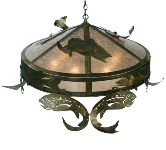 Meyda Lighting Catch of the Day 48" 6-Light Antique Copper Trout Pendant Light With Silver Mica Shade Glass