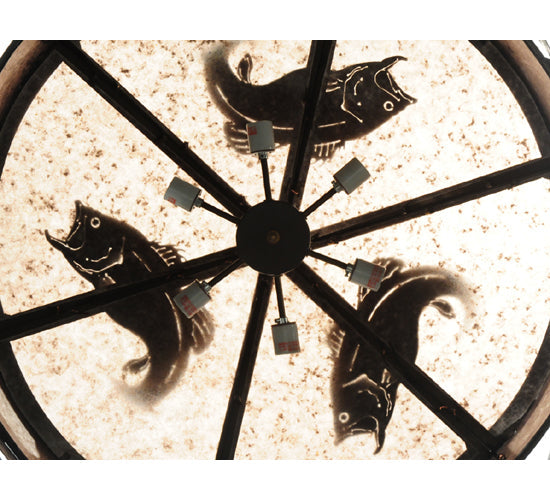 Meyda Lighting Catch of the Day 48" 6-Light Antique Copper Trout Pendant Light With Silver Mica Shade Glass