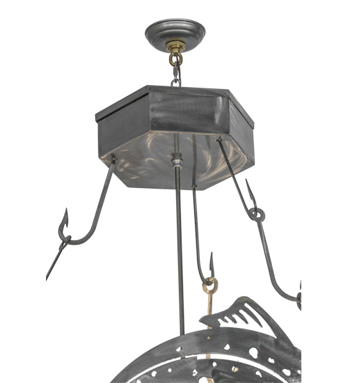 Meyda Lighting Catch of the Day 48" 6-Light Inverted Pendant Light With Silver Mica Shade Glass