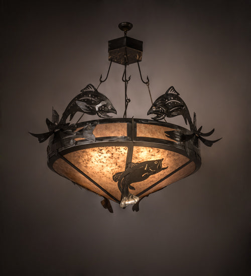 Meyda Lighting Catch of the Day 48" 6-Light Inverted Pendant Light With Silver Mica Shade Glass