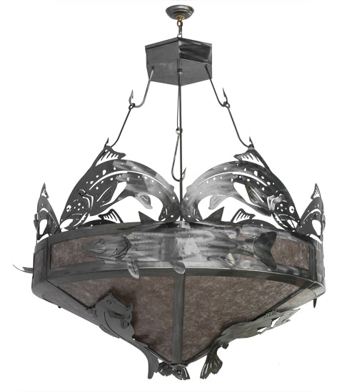Meyda Lighting Catch of the Day 48" 6-Light Inverted Pendant Light With Silver Mica Shade Glass