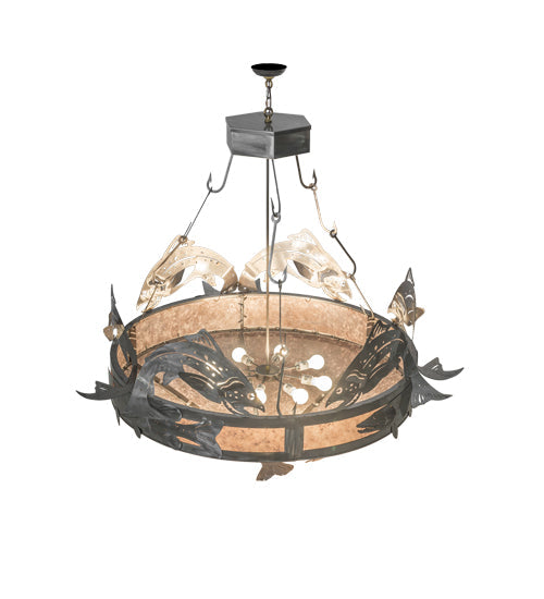 Meyda Lighting Catch of the Day 48" 6-Light Inverted Pendant Light With Silver Mica Shade Glass