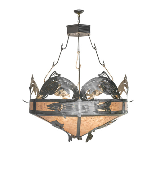 Meyda Lighting Catch of the Day 48" 6-Light Inverted Pendant Light With Silver Mica Shade Glass
