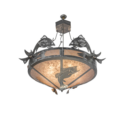 Meyda Lighting Catch of the Day 48" 6-Light Inverted Pendant Light With Silver Mica Shade Glass