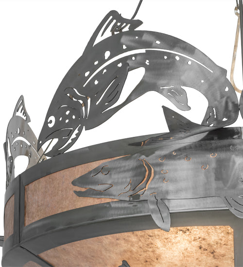 Meyda Lighting Catch of the Day 48" 6-Light Inverted Pendant Light With Silver Mica Shade Glass