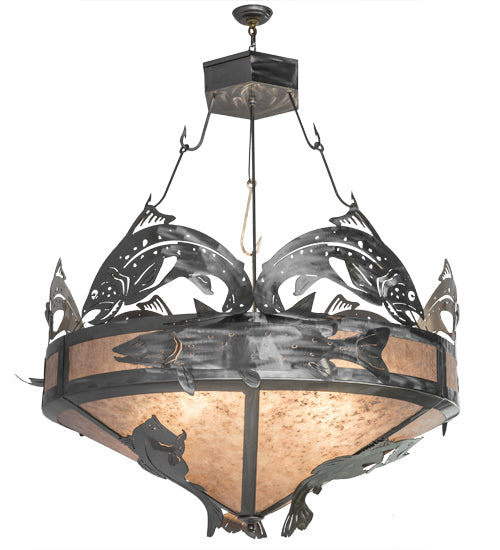 Meyda Lighting Catch of the Day 48" 6-Light Inverted Pendant Light With Silver Mica Shade Glass