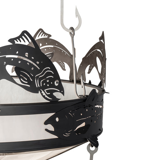 Meyda Lighting Catch of the Day 58" 18-Light 3-Tier Oil Rubbed Bronze Chandelier With Whitestone Shade