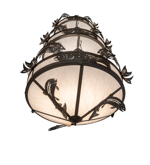 Meyda Lighting Catch of the Day 58" 18-Light 3-Tier Oil Rubbed Bronze Chandelier With Whitestone Shade