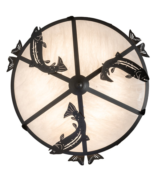 Meyda Lighting Catch of the Day 58" 18-Light 3-Tier Oil Rubbed Bronze Chandelier With Whitestone Shade