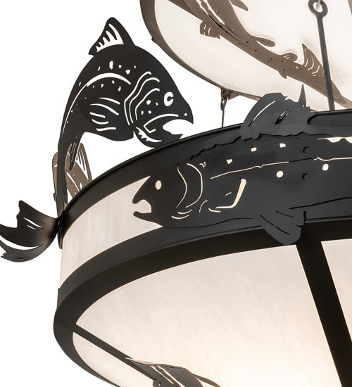 Meyda Lighting Catch of the Day 58" 18-Light 3-Tier Oil Rubbed Bronze Chandelier With Whitestone Shade