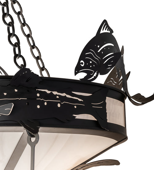 Meyda Lighting Catch of the Day 58" 18-Light 3-Tier Oil Rubbed Bronze Chandelier With Whitestone Shade