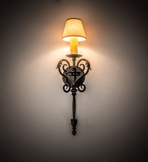 Meyda Lighting Catherine 8" Chestnut Wall Sconce With Beige Parchment Shade