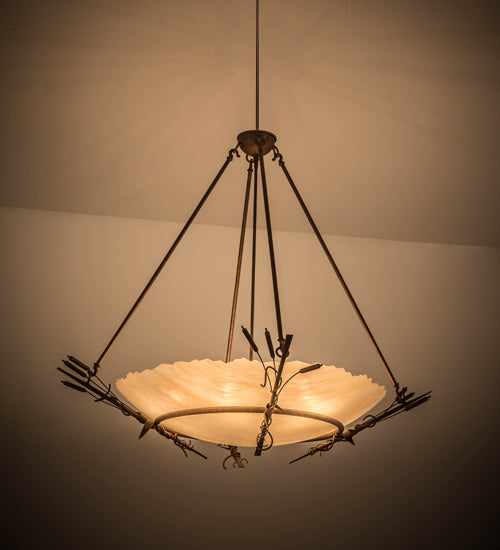 Meyda Lighting Cattail 48" 6-Light Cortez Gold Inverted Pendant Light With Ivory Sahara Taupe Idalight Shade Glass