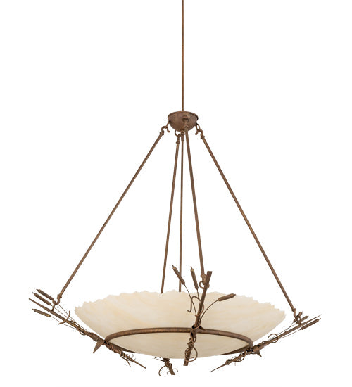Meyda Lighting Cattail 48" 6-Light Cortez Gold Inverted Pendant Light With Ivory Sahara Taupe Idalight Shade Glass