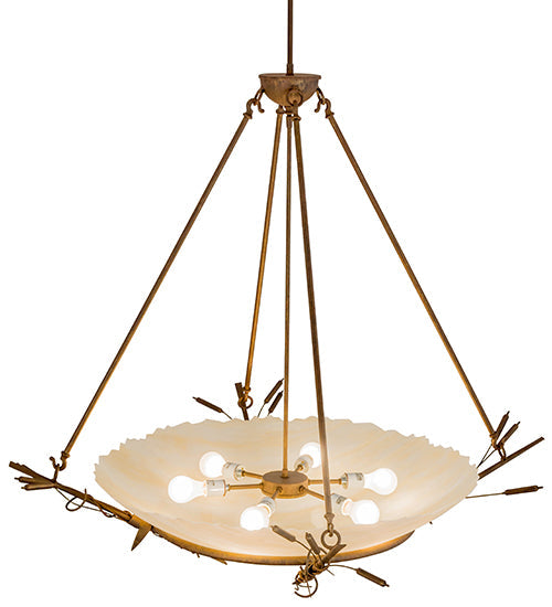 Meyda Lighting Cattail 48" 6-Light Cortez Gold Inverted Pendant Light With Ivory Sahara Taupe Idalight Shade Glass