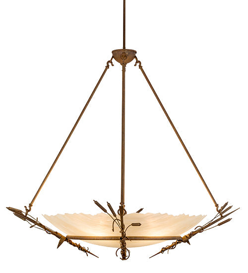 Meyda Lighting Cattail 48" 6-Light Cortez Gold Inverted Pendant Light With Ivory Sahara Taupe Idalight Shade Glass