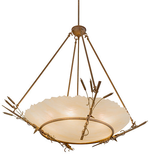 Meyda Lighting Cattail 48" 6-Light Cortez Gold Inverted Pendant Light With Ivory Sahara Taupe Idalight Shade Glass
