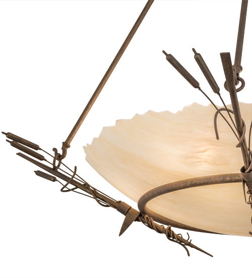 Meyda Lighting Cattail 48" 6-Light Cortez Gold Inverted Pendant Light With Ivory Sahara Taupe Idalight Shade Glass