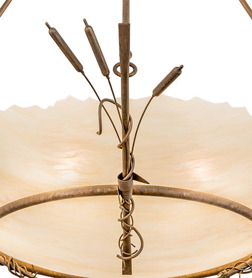 Meyda Lighting Cattail 48" 6-Light Cortez Gold Inverted Pendant Light With Ivory Sahara Taupe Idalight Shade Glass