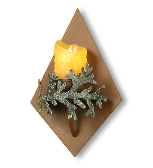 Meyda Lighting Cedar 9" Rust & Green Cedar Leaf Wall Sconce With Amber Faux Candlelight