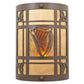 Meyda Lighting Celtic Harp 9" 2-Light Cafe Noir Wall Sconce With Amber Mica & Birchwood Shade Glass