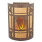 Meyda Lighting Celtic Harp 9" 2-Light Cafe Noir Wall Sconce With Amber Mica & Birchwood Shade Glass