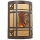 Meyda Lighting Celtic Harp 9" 2-Light Cafe Noir Wall Sconce With Amber Mica & Birchwood Shade Glass