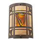 Meyda Lighting Celtic Harp 9" 2-Light Cafe Noir Wall Sconce With Amber Mica & Birchwood Shade Glass