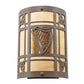 Meyda Lighting Celtic Harp 9" 2-Light Cafe Noir Wall Sconce With Amber Mica & Birchwood Shade Glass