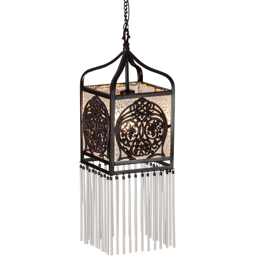 Meyda Lighting Celtic Knot 10" Mahogany Bronze Mini Pendant Light With Clear Waterglass Shade Glass