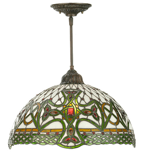 Meyda Lighting Celtic Knot 16" Mahogany Bronze Pendant Light With Amber Multi-Colored Shade Glass