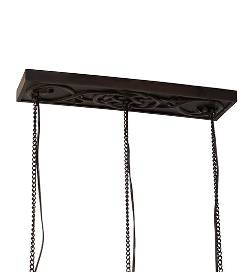 Meyda Lighting Celtic Knot 23" 3-Light Mahogany Bronze Island Cascading Pendant Light With Clear Green Shade Glass