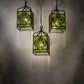 Meyda Lighting Celtic Knot 23" 3-Light Mahogany Bronze Island Cascading Pendant Light With Clear Green Shade Glass