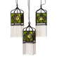 Meyda Lighting Celtic Knot 23" 3-Light Mahogany Bronze Island Cascading Pendant Light With Clear Green Shade Glass