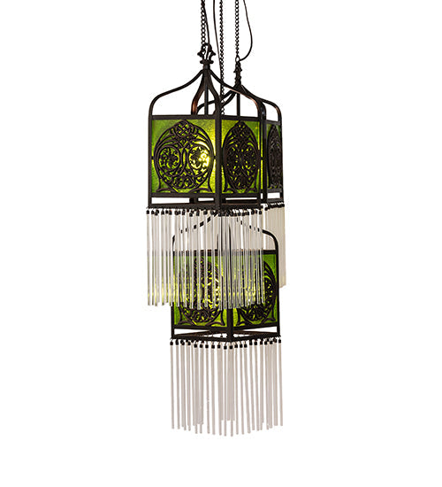 Meyda Lighting Celtic Knot 23" 3-Light Mahogany Bronze Island Cascading Pendant Light With Clear Green Shade Glass