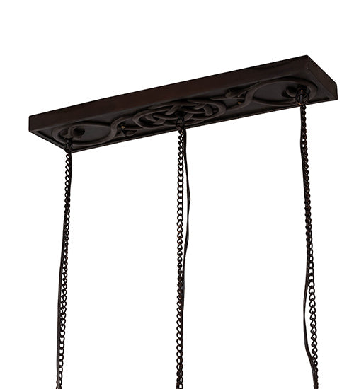 Meyda Lighting Celtic Knot 23" 3-Light Mahogany Bronze Island Cascading Pendant Light With Clear Waterglass Shade Glass