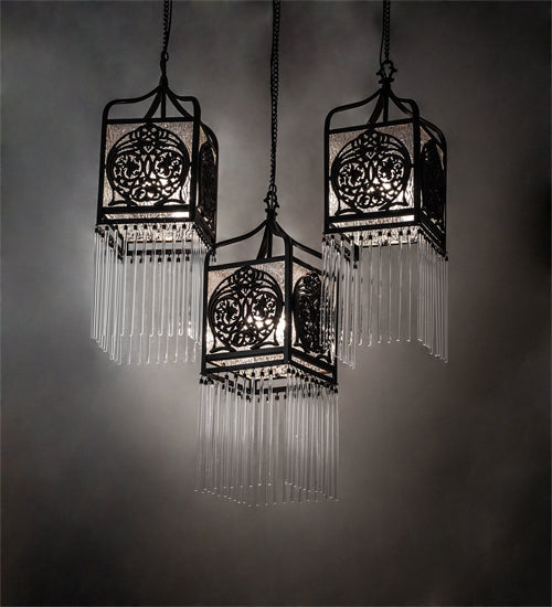 Meyda Lighting Celtic Knot 23" 3-Light Mahogany Bronze Island Cascading Pendant Light With Clear Waterglass Shade Glass