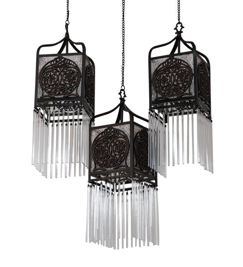 Meyda Lighting Celtic Knot 23" 3-Light Mahogany Bronze Island Cascading Pendant Light With Clear Waterglass Shade Glass