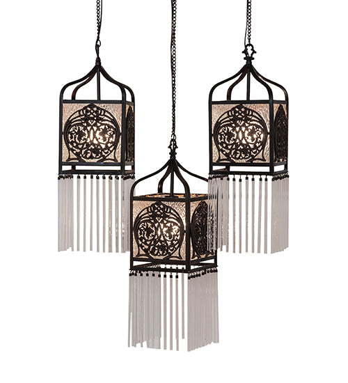 Meyda Lighting Celtic Knot 23" 3-Light Mahogany Bronze Island Cascading Pendant Light With Clear Waterglass Shade Glass