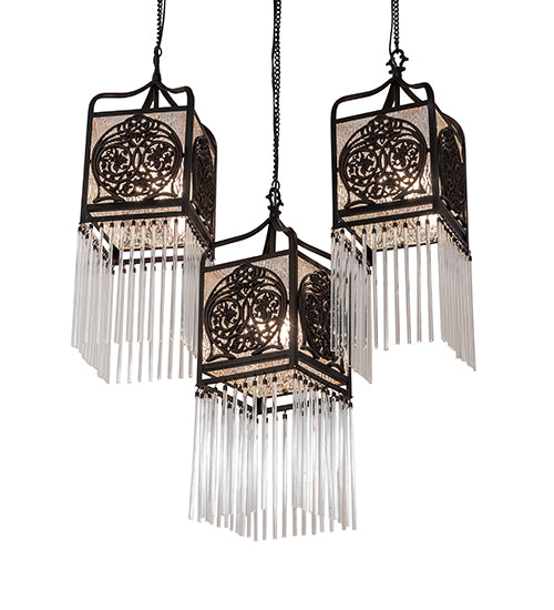 Meyda Lighting Celtic Knot 23" 3-Light Mahogany Bronze Island Cascading Pendant Light With Clear Waterglass Shade Glass