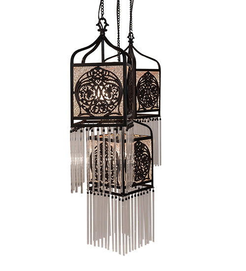 Meyda Lighting Celtic Knot 23" 3-Light Mahogany Bronze Island Cascading Pendant Light With Clear Waterglass Shade Glass