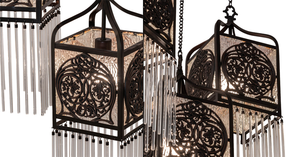 Meyda Lighting Celtic Knot 23" 3-Light Mahogany Bronze Island Cascading Pendant Light With Clear Waterglass Shade Glass