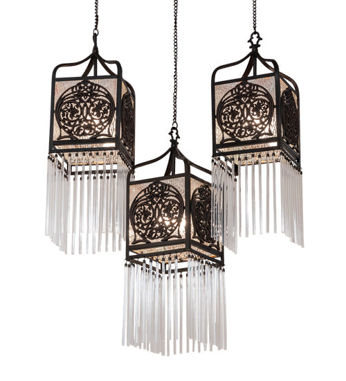Meyda Lighting Celtic Knot 23" 3-Light Mahogany Bronze Island Cascading Pendant Light With Clear Waterglass Shade Glass