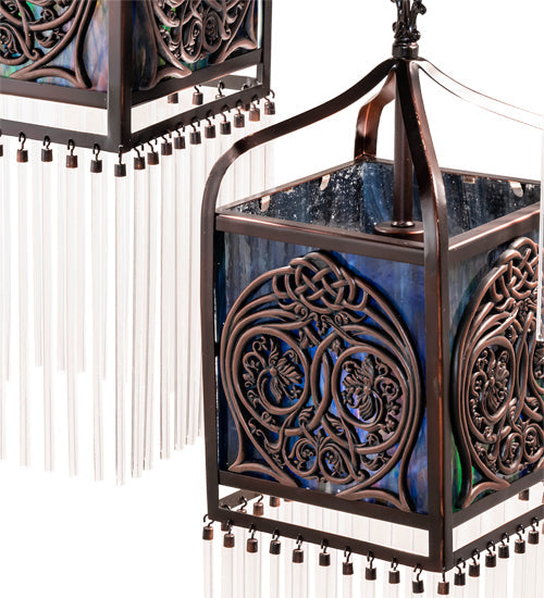 Meyda Lighting Celtic Knot 23" 3-Light Mahogany Bronze Island Cascading Pendant Light With Multi-Colored Shade Glass