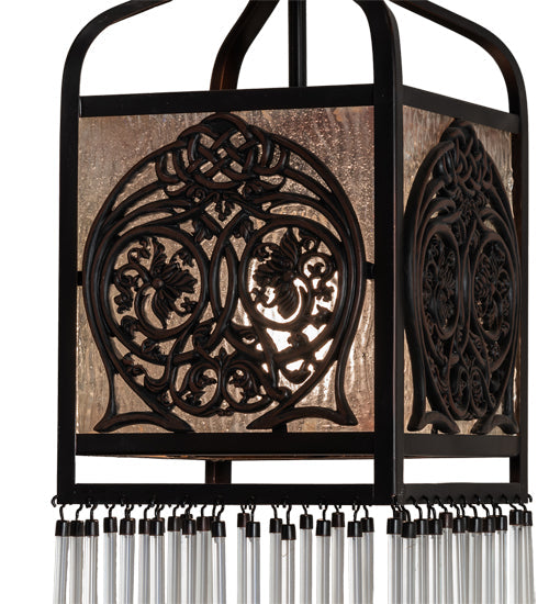 Meyda Lighting Celtic Knot 7" Mahogany Bronze Hanging Lantern Wall Sconce With Clear Waterglass Shade Glass