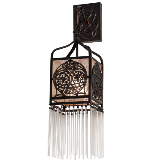 Meyda Lighting Celtic Knot 7" Mahogany Bronze Hanging Lantern Wall Sconce With Clear Waterglass Shade Glass